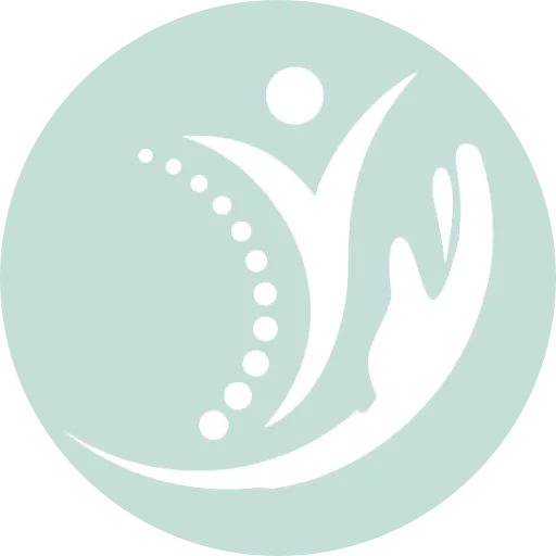 Rundes Icon mit stilisierter Figur und Hand – Symbol für Gesundheit, Heilung.