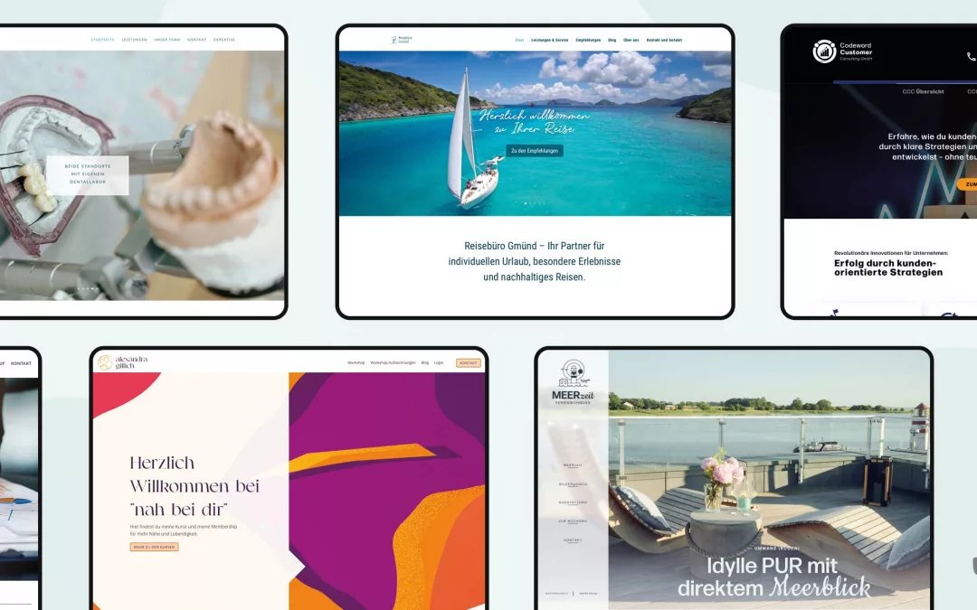 6 Bildschirme mit unterschiedlichen Websites Darstellung von Vielfalt im Webdesign